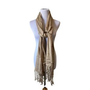 100% Pashmina Tan Fringe Scarf/Shawl/Wrap- New
